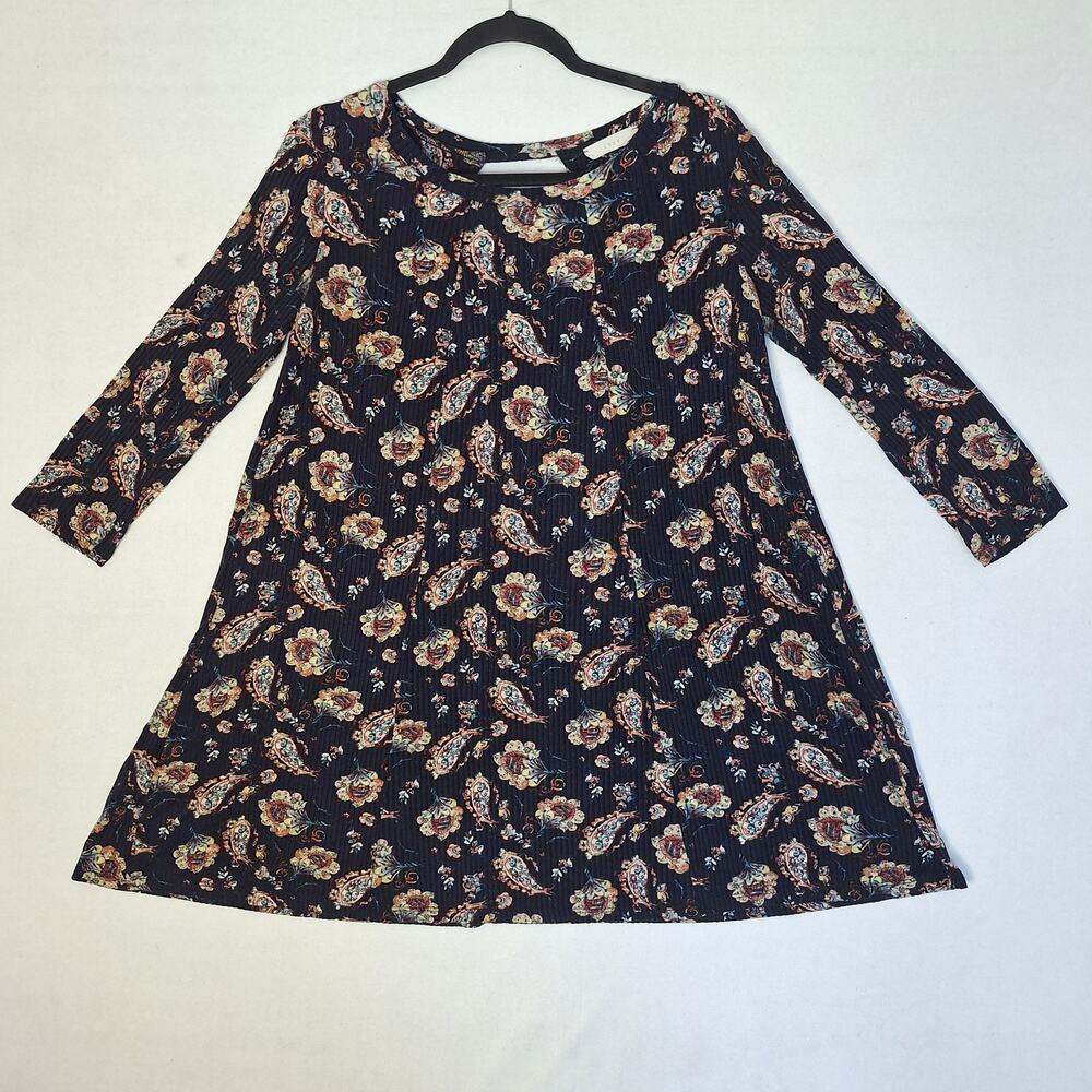 Lush Lauren Long sleeve Shift Dress Sz Small Retro Boho Flowy Stretchy Floral